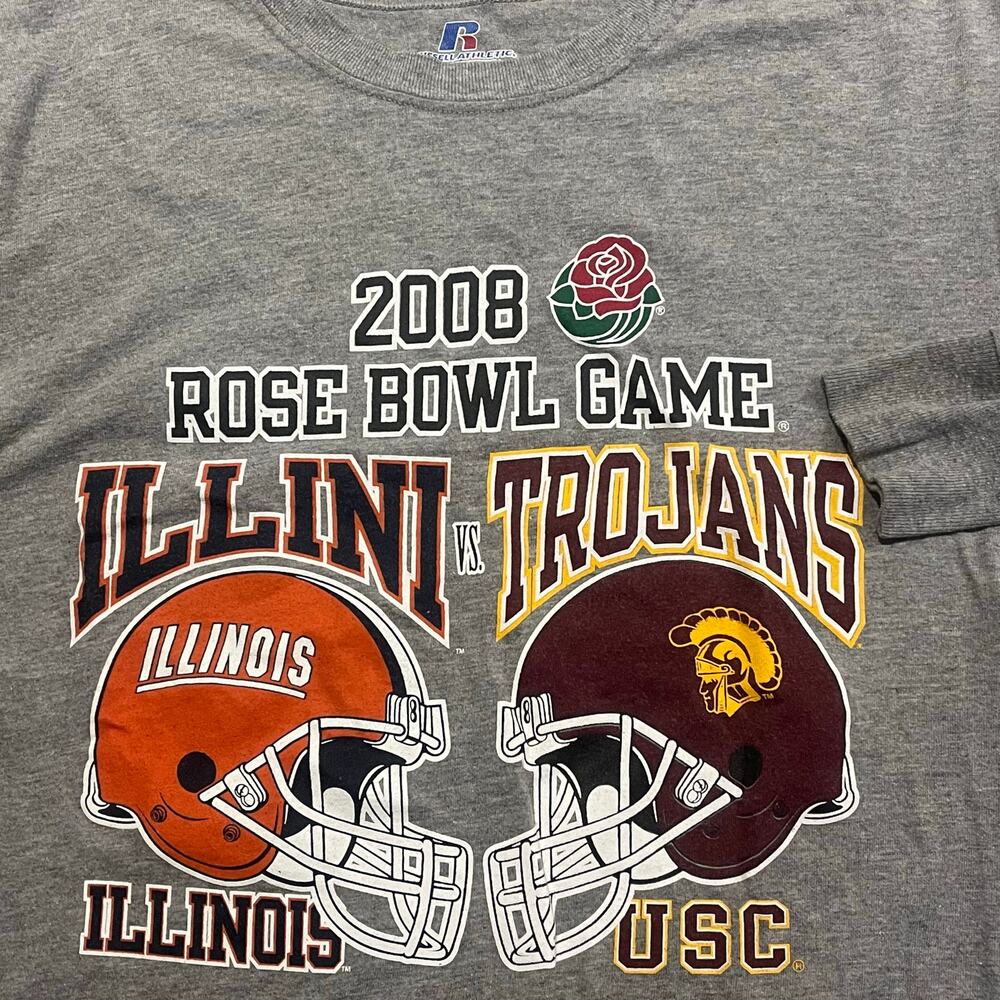 2008 Rose Bowl Game Illinois Fighting USC Unisex Small Long Sleeve T-Shirt Gray